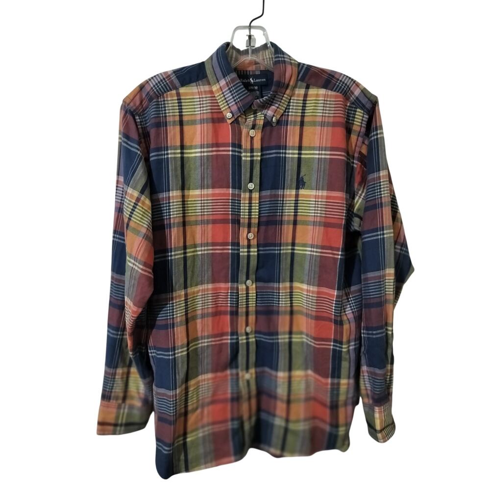 M1274)Ralph Lauren Boys L (16/18) Multicolor Madras Plaid Cotton Button Up Shirt